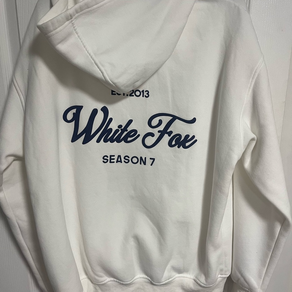 White Fox Boutique White Hoodie with Blue Print